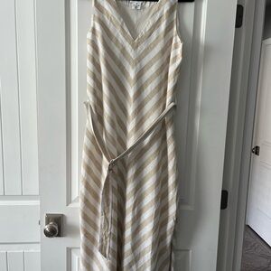 DKNY Beige and White Chevron Maxi Dress